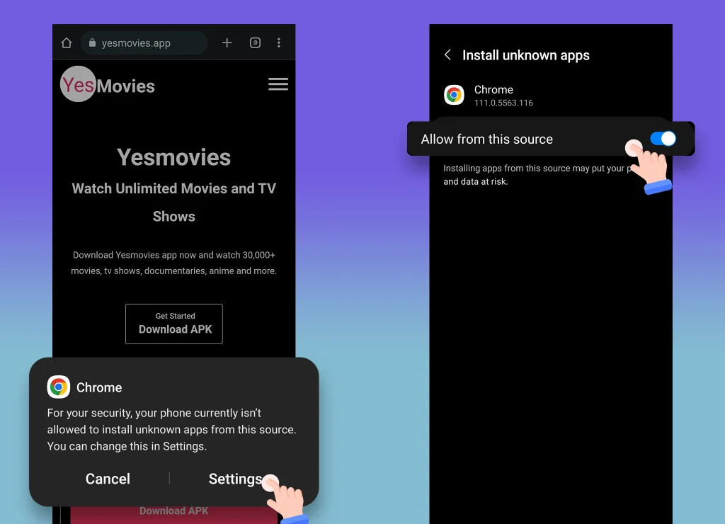 Step 2 to install Yesmovies app how to install yesmovies app