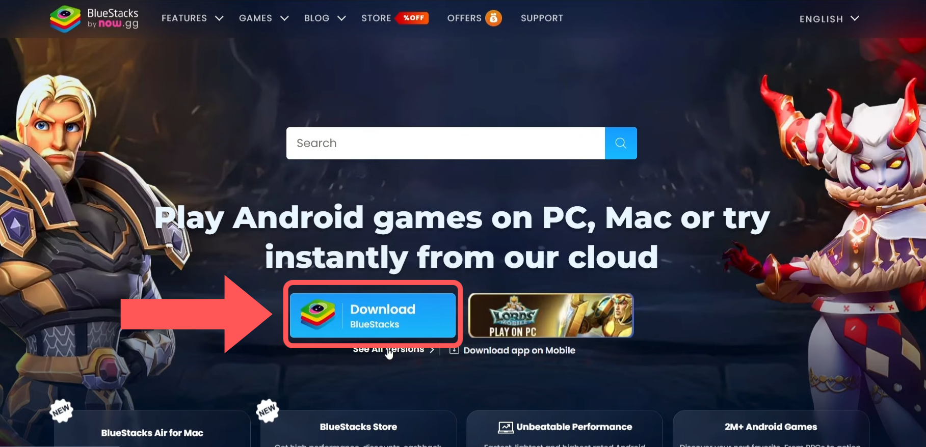 Free YesMovies app installation for PC - BlueStacks download button