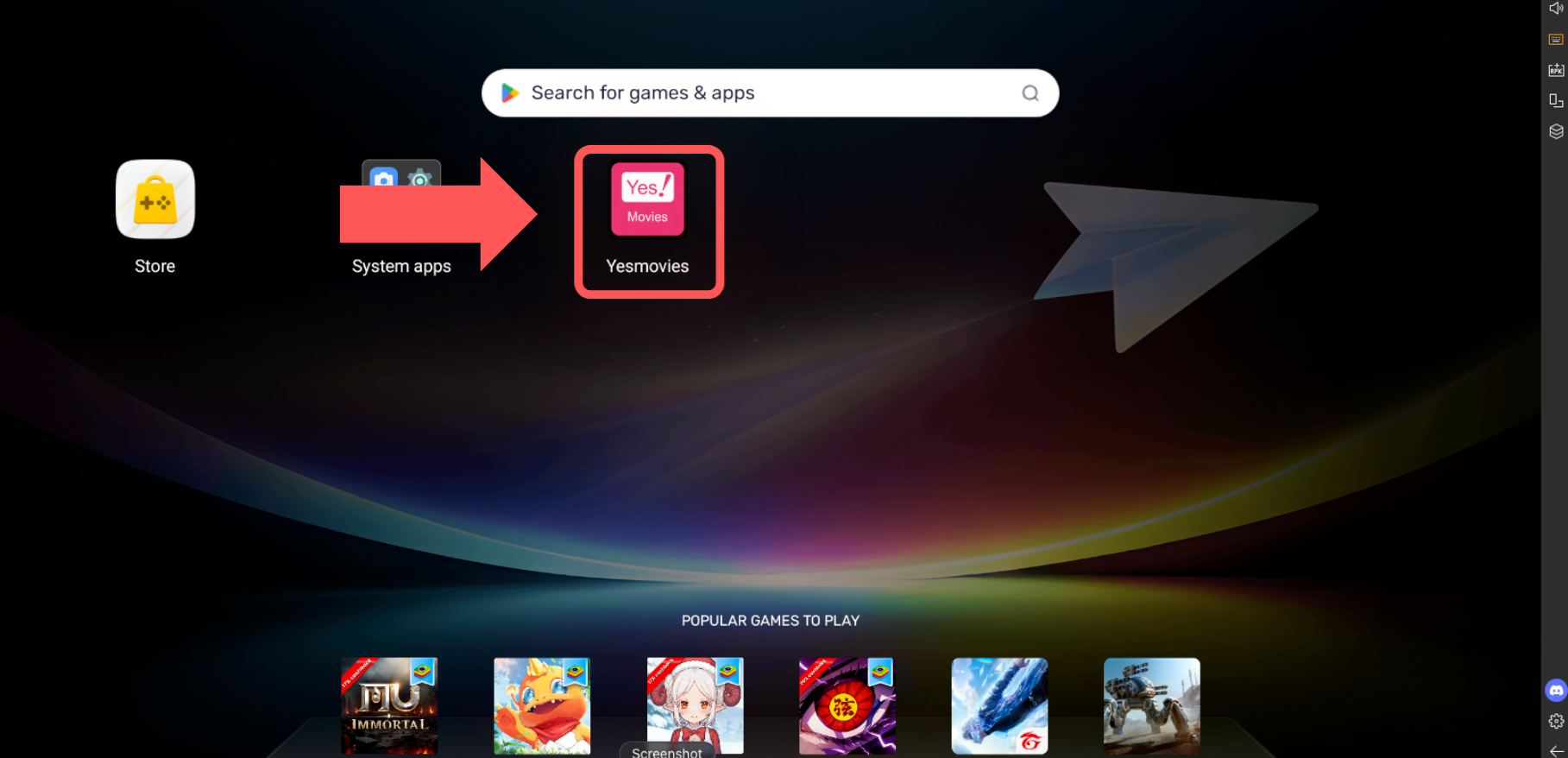 YesMovies app on Mac - BlueStacks main dashboard ready to use